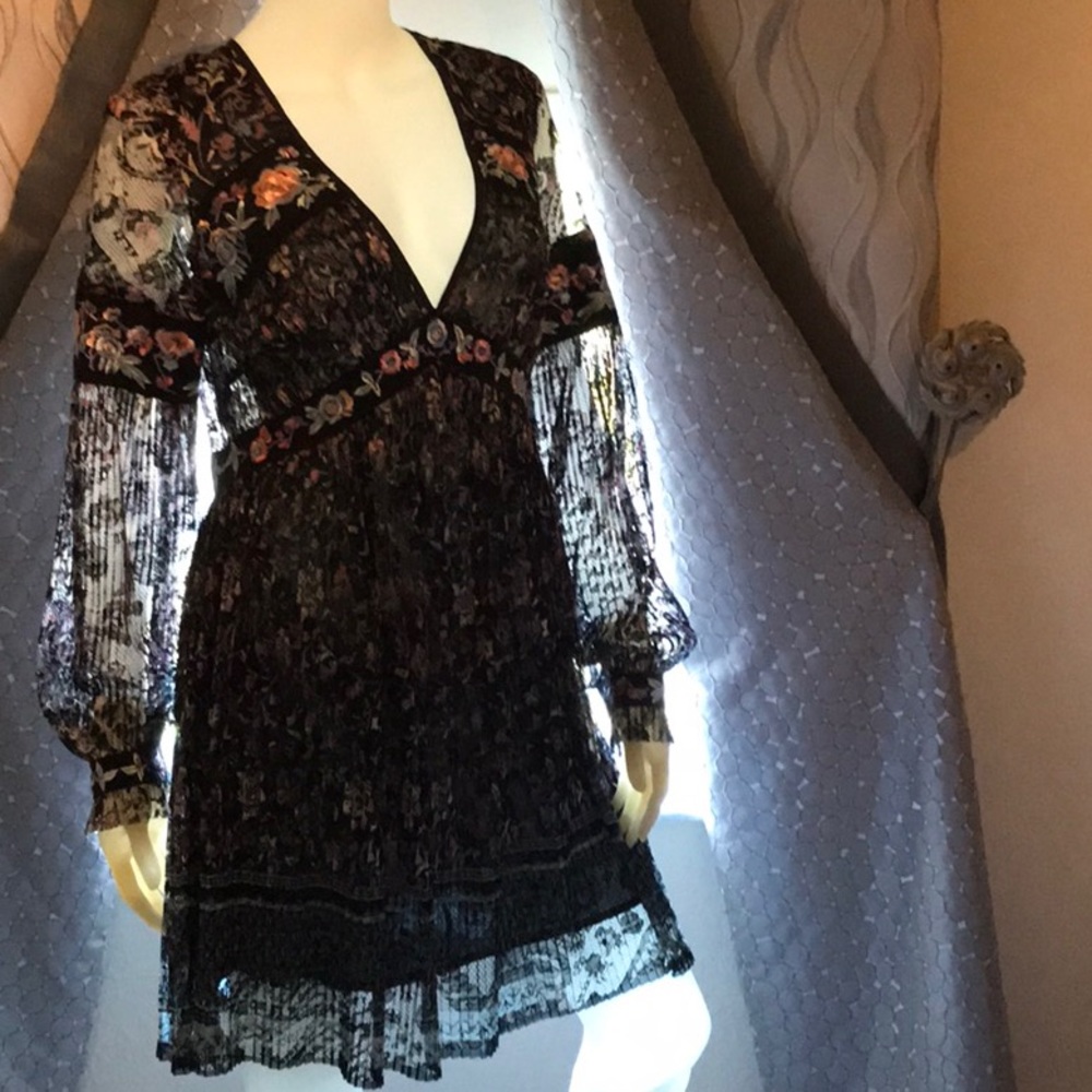 NWT black lace embroidered free people dress